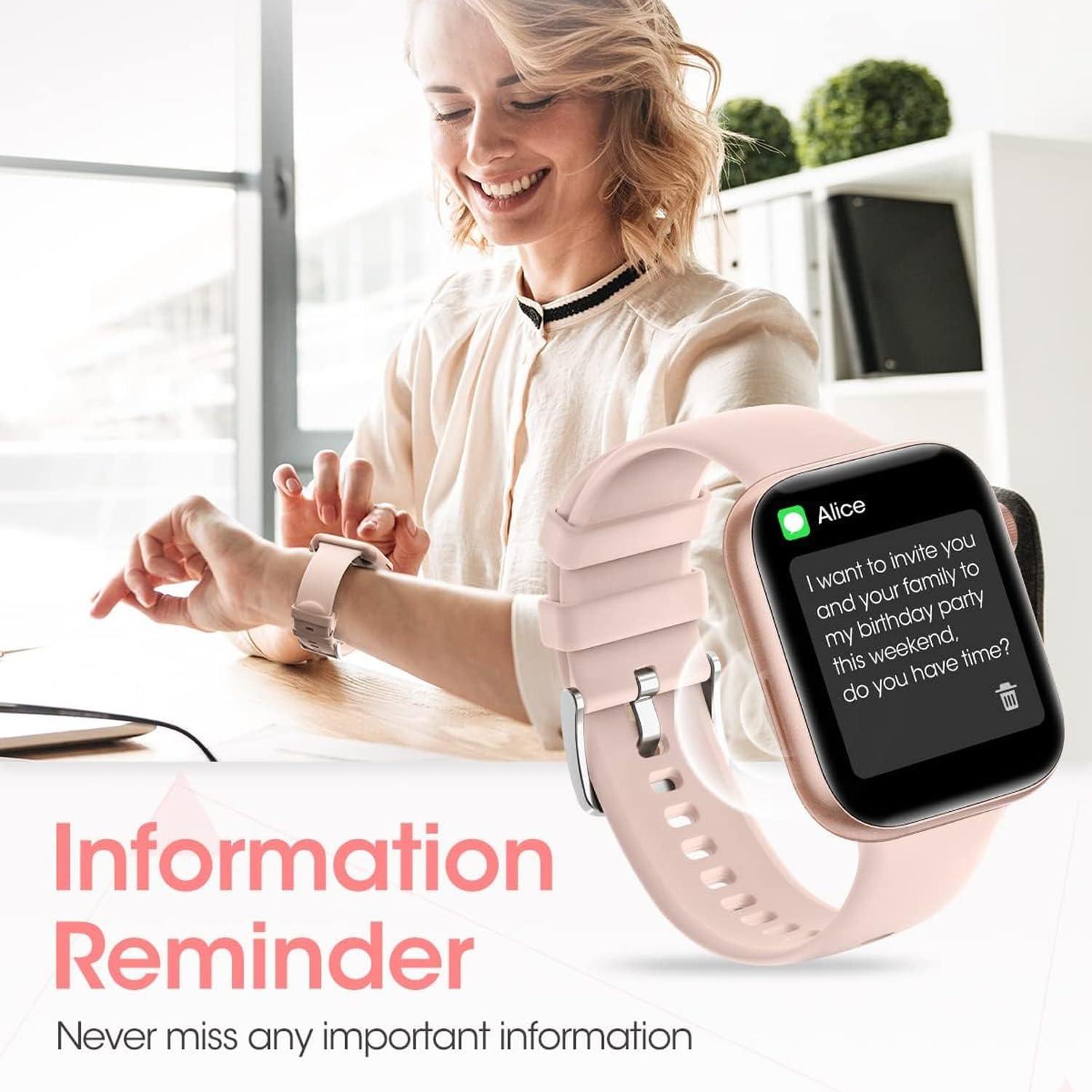 Smartwatch for Men Women Fitness 5ATM Waterproof Outdoor Tracker Elegant Wrist Time Piece with Ai Control Bluetooth/Heart Rate/Sleep Chronometer (Pink) Smartwatch for Men Women Fitness 5ATM Waterproof Outdoor Tracker Elegant Wrist Time Piece with Ai Control Bluetooth/Heart Rate/Sleep Chronometer (Pink)